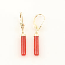 Load image into Gallery viewer, 1166704-14k-Yellow-Gold-Leverback-Red-Jade-Dangle-Earrings