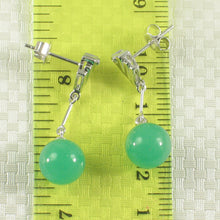 Load image into Gallery viewer, 1198643-14k-White-Gold-Diamond-8mm-Beads-Green-Jade-Dangle-Earrings