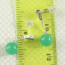 Load image into Gallery viewer, 1198643-14k-White-Gold-Diamond-8mm-Beads-Green-Jade-Dangle-Earrings