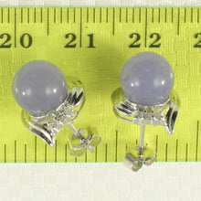Load image into Gallery viewer, 1198677-14k-White-Gold-Unique-Design-Diamond-Lavender-Jade-Stud-Earrings