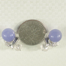 Load image into Gallery viewer, 1198677-14k-White-Gold-Unique-Design-Diamond-Lavender-Jade-Stud-Earrings