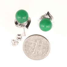 Load image into Gallery viewer, 1198678-14k-White-Gold-Unique-Design-Diamond-Green-Jade-Stud-Earrings
