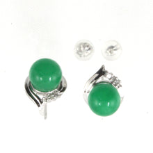 Load image into Gallery viewer, 1198678-14k-White-Gold-Unique-Design-Diamond-Green-Jade-Stud-Earrings