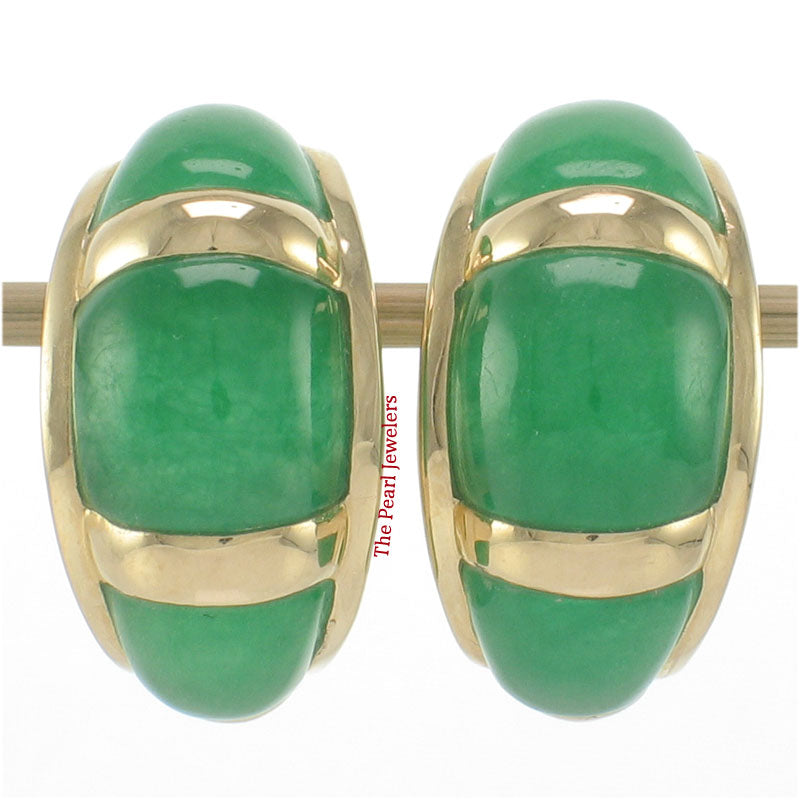 1199203-14k-Yellow-Gold- Omega-Clip-Cabochon-Shaped-Green-Jade-Earrings