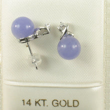 Load image into Gallery viewer, 1199887-14k-Gold-X-Design-Diamond-8mm-Lavender-Jade-Stud-Earrings
