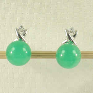 1199888-14k-White-Gold-X-Design-Diamond-8mm-Green-Jade-Stud-Earrings