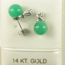 Load image into Gallery viewer, 1199888-14k-White-Gold-X-Design-Diamond-8mm-Green-Jade-Stud-Earrings