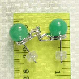 1199888-14k-White-Gold-X-Design-Diamond-8mm-Green-Jade-Stud-Earrings