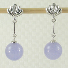 Load image into Gallery viewer, 1199932-14k-WG-Diamond-8mm-Beads-Lavender-Jade-Dangle-Earrings