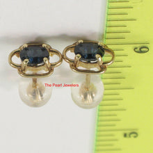 Load image into Gallery viewer, 1200031-14k-Yellow-Gold-Oval-Cut-Genuine-Blue-Sapphire-Stud-Earrings