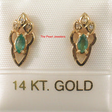 Load image into Gallery viewer, 1200063-14k-Yellow-Gold-Genuine-Marquise-Green-Emerald-Diamond-Stud-Earrings