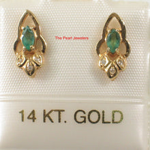 Load image into Gallery viewer, 1200063-14k-Yellow-Gold-Genuine-Marquise-Green-Emerald-Diamond-Stud-Earrings