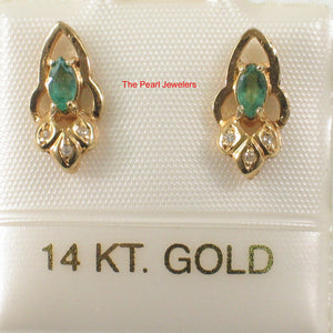 1200063-14k-Yellow-Gold-Genuine-Marquise-Green-Emerald-Diamond-Stud-Earrings