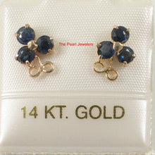 Load image into Gallery viewer, 1200081-14k-Yellow-Gold-Round-Cut-Genuine-Blue-Sapphire-Stud-Earrings