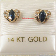Load image into Gallery viewer, 1200091-14k-Yellow-Gold-Genuine-Marquise-Blue-Sapphire-Diamond-Stud-Earrings