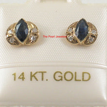 Load image into Gallery viewer, 1200091-14k-Yellow-Gold-Genuine-Marquise-Blue-Sapphire-Diamond-Stud-Earrings