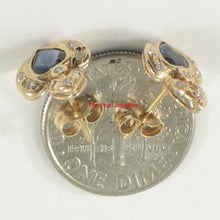 Load image into Gallery viewer, 1200101-14k-Yellow-Gold-Genuine-Heart-Blue-Sapphire-Diamond-Stud-Earrings