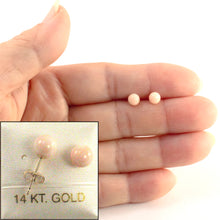 Load image into Gallery viewer, 1300010-14k-Gold-5-5.5mm-Angel-Skin-Coral-Bead-Stud-Earrings