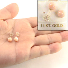 Load image into Gallery viewer, 1300020-14k-Gold-5.5-6mm-Angel-Skin-Coral-Bead-Stud-Earrings