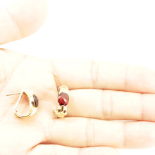 Load image into Gallery viewer, 1300073-14k-Yellow-Solid-Gold-Omega-Clip-Genuine-Garnet-Diamond-Earrings