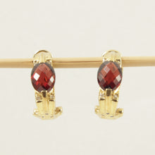 Load image into Gallery viewer, 1300073-14k-Yellow-Solid-Gold-Omega-Clip-Genuine-Garnet-Diamond-Earrings