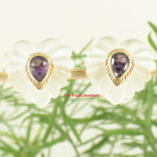 Load image into Gallery viewer, 1300113-14k-Yellow-Gold-Pear-Cut-Amethyst-Carved-Crystal-Stud-Earrings