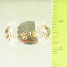 Load image into Gallery viewer, 1300114-14k-Yellow-Gold-Trilliant-Cut-Amethyst-Carved-Crystal-Stud-Earrings