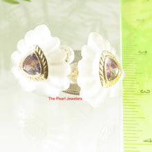 Load image into Gallery viewer, 1300114-14k-Yellow-Gold-Trilliant-Cut-Amethyst-Carved-Crystal-Stud-Earrings