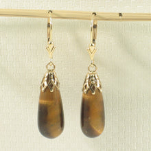 Load image into Gallery viewer, 1302121-14k-Yellow-Gold-Leverback-Cups-Genuine-Brown-Tiger-Eye-Dangle-Earrings