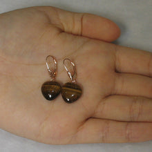 Load image into Gallery viewer, 1300133-14k-Solid-Rose-Gold-Leverback-Heart-Genuine-Brown-Tiger-Eye-Dangle-Earrings