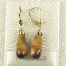 Load image into Gallery viewer, 1300141-14k-Yellow-Gold-Leverback-Cups-Genuine-Brown-Tiger-Eye-Dangle-Earrings