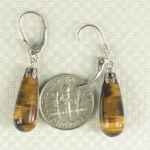 Load image into Gallery viewer, 1300146-14k-White-Gold-Leverback-Cups-Genuine-Brown-Tiger-Eye-Dangle-Earrings
