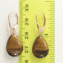 Load image into Gallery viewer, 1300190-14k-Rose-Solid-Gold-Leverback-Genuine-Brown-Tiger-Eye-Dangle-Earrings
