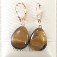 Load image into Gallery viewer, 1300190-14k-Rose-Solid-Gold-Leverback-Genuine-Brown-Tiger-Eye-Dangle-Earrings