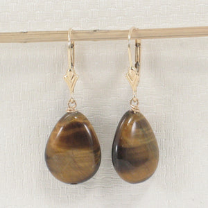 1300191A-14k-Yellow-Solid-Gold-Leverback-Genuine-Brown-Tiger-Eye-Dangle-Earrings