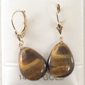 1300191A-14k-Yellow-Solid-Gold-Leverback-Genuine-Brown-Tiger-Eye-Dangle-Earrings