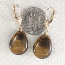 Load image into Gallery viewer, 1300191A-14k-Yellow-Solid-Gold-Leverback-Genuine-Brown-Tiger-Eye-Dangle-Earrings