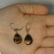 Load image into Gallery viewer, 1300191A-14k-Yellow-Solid-Gold-Leverback-Genuine-Brown-Tiger-Eye-Dangle-Earrings