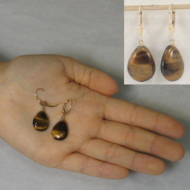 1300191A-14k-Yellow-Solid-Gold-Leverback-Genuine-Brown-Tiger-Eye-Dangle-Earrings