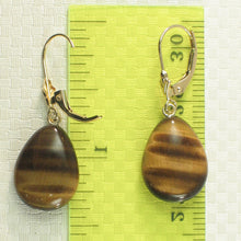 Load image into Gallery viewer, 1300191B-14k-Yellow-Gold-Lever-Back-Genuine-Brown-Tiger-Eye-Dangle-Earrings