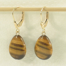 Load image into Gallery viewer, 1300191B-14k-Yellow-Gold-Lever-Back-Genuine-Brown-Tiger-Eye-Dangle-Earrings