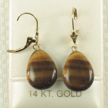 Load image into Gallery viewer, 1300191B-14k-Yellow-Gold-Lever-Back-Genuine-Brown-Tiger-Eye-Dangle-Earrings
