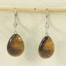 Load image into Gallery viewer, 1300196-14k-White-Gold-Lever-Back-Genuine-Brown-Tiger-Eye-Dangle-Earrings