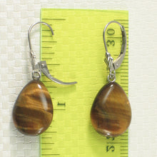 Load image into Gallery viewer, 1300196-14k-White-Gold-Lever-Back-Genuine-Brown-Tiger-Eye-Dangle-Earrings