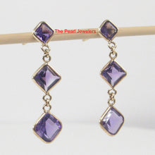 Load image into Gallery viewer, 1300233-14k-Yellow-Gold-Triple-Genuine-Purple-Amethyst-Dangle-Stud-Earrings