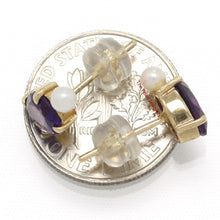 Load image into Gallery viewer, 1300274-14k-Yellow-Gold-Genuine-Oval-Purple-Amethyst-Pearl-Stud-Earrings