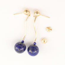 Load image into Gallery viewer, 1300291-Blue-Lapis-Lazuli-Dangling-14K-Yellow-Gold-Earrings