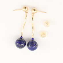 Load image into Gallery viewer, 1300291-Blue-Lapis-Lazuli-Dangling-14K-Yellow-Gold-Earrings