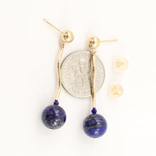 Load image into Gallery viewer, 1300291-Blue-Lapis-Lazuli-Dangling-14K-Yellow-Gold-Earrings
