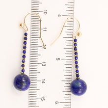 Load image into Gallery viewer, 1300331-Lapis-14K-Yellow-Gold-Dangling-Hook-Earrings